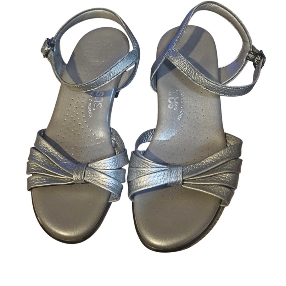 SAS Silver Metallic Knot Front Ankle Strap Sandals
